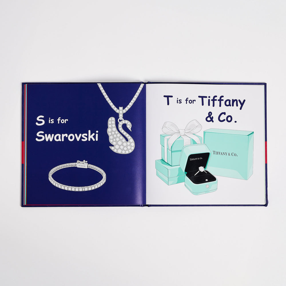 Three colorful books titled 'Learn the ABCs of Fine Jewelry', 'Learn the ABCs of High Fashion', and 'Learn the 123s of High Fashion' on a gradient background.